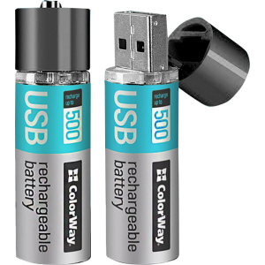 Акумулятор ColorWay AA USB 1200 мАг 1.5 В 2 шт (CW-UBAA-02) краща модель в Житомирі