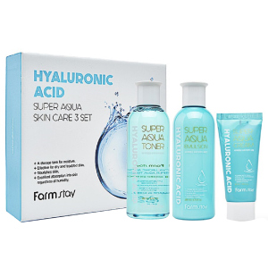 Набір засобів догляду за шкірою FarmStay Hyaluronic Acid Super Aqua Skin Care 3 Set з гіалуроновою кислотою (8809426959457) краща модель в Житомирі