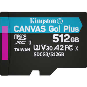 Kingston MicroSDXC 512GB Canvas Go! Plus Class 10 UHS-I U3 V30 A2 (SDCG3/512GBSP) лучшая модель в Житомире