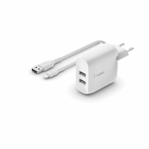 Зарядний пристрій Belkin Home Charger 24W DUAL USB 2.4A, Lightning 1m, white краща модель в Житомирі