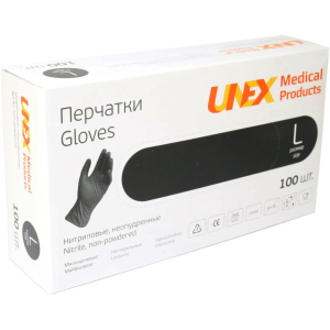 Рукавички нітрилові Unex Medical неопудрені розмір L 100 шт - 50 пар Чорні (4.1002) в Житомирі