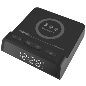 Настільний годинник-будильник Promate TimePad-Qi з бездротовою зарядкою 15 Вт Black (timepad-qi.black) в Житомирі