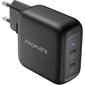 Сетевое зарядное устройство Promate GaNPort-90PD 90 Вт 2хUSB-C Black (ganport-90pd.black) лучшая модель в Житомире