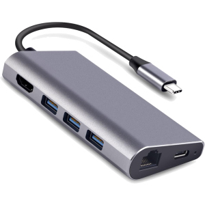 USB-хаб Dynamode USB3.1 Type-C to HDMI + 3хUSB3.0 + Gigabit LAN + USB Type-C Charging + SD/MicroSD до 4K HD 3840x2160 (Dock-USB-TypeC-HDMI-USB3.0-RJ45) ТОП в Житомире