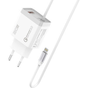 Мережевий зарядний пристрій Promate iCharge-PDQC3 20Вт PD Lightning connector+USB QC3.0 White (icharge-pdqc3.white) рейтинг