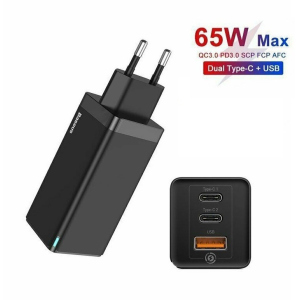 Зарядний пристрій Baseus 65W Quick Charger 2хType-C/USB black ТОП в Житомирі