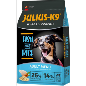 Сухий гіпоалергенний корм для дорослих собак вищої якості Julius-K9 FISH and RICE Adult Menu З рибою та рисом 12 кг (5998274312620) рейтинг