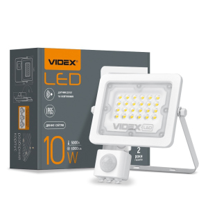 LED прожектор VIDEX F2e 10W 5000K с датчиком движения и освещенности лучшая модель в Житомире