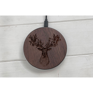 Быстрая беспроводная деревянная зарядка SkinWood Black Fast Charge deer