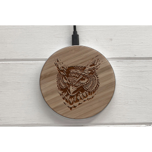 Быстрая беспроводная деревянная зарядка SkinWood White Fast Charge owl в Житомире