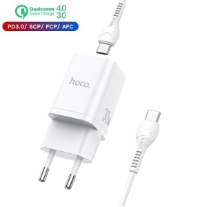 хорошая модель Зарядное устройство Hoco 30W Quick Charge 1xType-C/1xUSB для iPad|iPhone|Samsung|Xiaomi|Huawei white