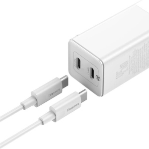 Зарядний пристрій Baseus GaN2 (2USB, 3A) QC3.0 45W White (CCGAN-M02) + кабель Type-C