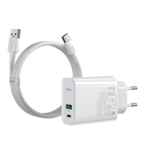 купити Зарядний пристрій Baseus Speed ​​PPS (2USB, 5A) 30W White (TZCCFS-H02) + кабель Type-C/USB