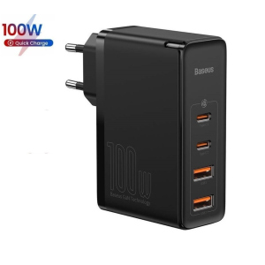 Зарядное устройство Baseus 100W GaN2 Pro Quick Charger |2xUSB/2xType-C, QC/PD, 5A| + кабель USB-C 100W для iPad/iPhone/Huawei/Samsung/Asus/Google/Lenovo black лучшая модель в Житомире