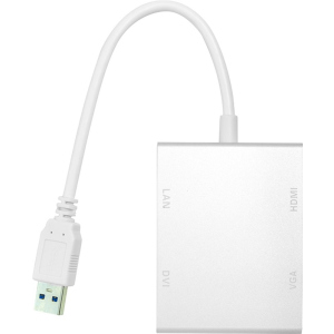 Переходник PowerPlant USB 3.0 - HDMI, DVI, VGA, RJ45 Gigabit Ethernet Белый (CA912087) ТОП в Житомире