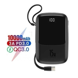 Павербанк Baseus 15W Q Pow Display Fast Charge 10000mAh + кабель Type-C для/iPad/Samsung/Xiaomi/Huawei/iPhone black