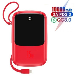 хорошая модель Павербанк Baseus 15W Q Pow Display Fast Charge 10000mAh + кабель Lightning для iPhone/iPad/Samsung/Xiaomi/Huawei red