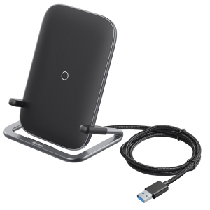 Зарядка Qi BASEUS Rib Horizontal and Vertical Holder Wireless Charger |15W, with cable| ТОП в Житомире