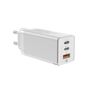 Зарядное сетевое Baseus (CCGAN-B02) GaN Quick Travel Charger C+C+A 65W Белый лучшая модель в Житомире