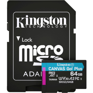 Kingston MicroSDXC 64GB Canvas Go! Plus Class 10 UHS-I U3 V30 A2 + SD-адаптер (SDCG3/64GB) ТОП в Житомирі