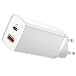 Сетевое зарядное устройство Baseus GaN2 Lite Quick Charger (USB + Type-C, 65W) CCGAN2L-B — White лучшая модель в Житомире