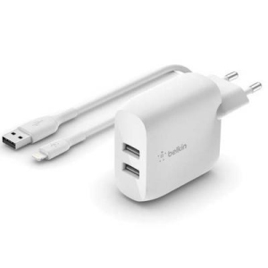 хороша модель Зарядний пристрій Belkin Home Charger 24W DUAL USB 2.4A, Lightning 1m, white