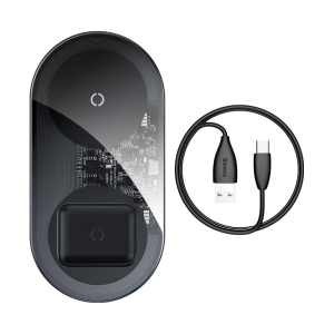 купити Бездротовий зарядний пристрій Baseus Simple 2in1 Wireless Charger Qi 15W Black-Transparent (WXJK-A01)