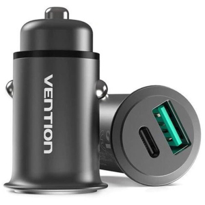 Автомобільний зарядний пристрій Vention Power Delivery Port + QC3.0 (2USB, 24W) Grey (CC-63-H)