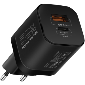 Сетевое зарядное устройство Promate PowerPort-33 Вт USB-C+USB-A Black (powerport-33.black)