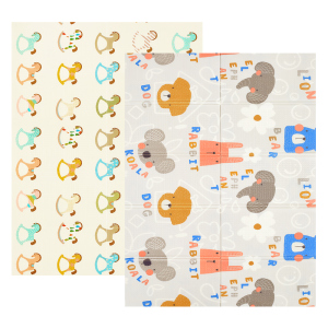 Дитячий двосторонній розвиваючий складний термокилимок для повзання POPPET Різнокольорові звірята та Іграшкові конячки 150х200x0.9 см (PP016-150H) ТОП в Житомирі