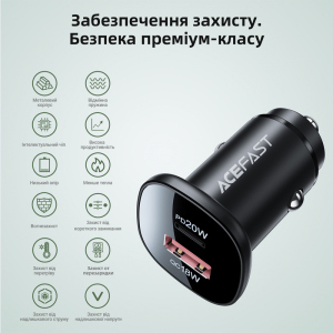 Автомобільний зарядний пристрій Acefast B1 Mini 38W (Type-C+USB) black