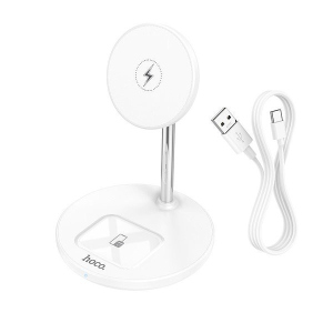 купить Зарядное устройство Hoco Magnetic Charger 2в1 для iPhone 12-13, AirPods, Apple Watch white