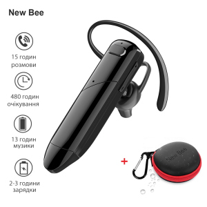 Гарнитура Bluetooth наушник вкладыш блютуз 5.0 с выдвижным микрофоном New Bee B42С Black + кейс-чехол