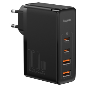 Мережевий зарядний пристрій Baseus Quick GaN2 Pro QC4.0+PD3.0 100W 2USB+2Type-C 5A + кабель Baseus Type-C to Type-C 100W 20V/5A 1м Чорний краща модель в Житомирі