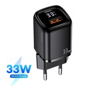 Зарядний пристрій Usams Black Display 33W USB/Type-C, 33W/3.6A|Black надійний