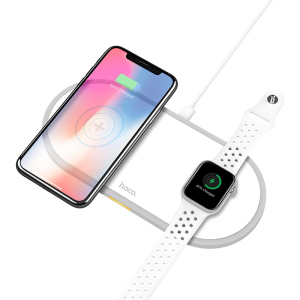 Беспроводное зарядное устройство Hoco CW20 Wireless Charger 2 в 1 для Apple iPhone и Apple Watch White надежный