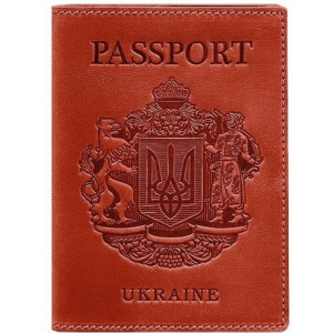 Новый Обложка для паспорта кожаная с украинским гербом BlankNote BN-OP-UA-coral Коралловая
