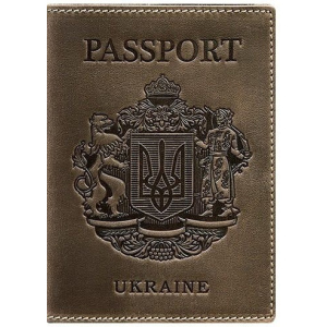 Новий Обкладинка для паспорта шкіряна з українським гербом BlankNote BN-OP-UA-o Темно-коричнева ТОП в Житомирі