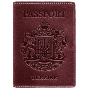 Обкладинка для паспорта шкіряна з українським гербом BN-OP-UA-vin Бордова краща модель в Житомирі