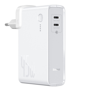 Мережевий зарядний пристрій Baseus Power Station（GaN）2 in1 Q.C. Power bank & Charger C+C 10000mAh 45W White (PPNLD-F02) в Житомире