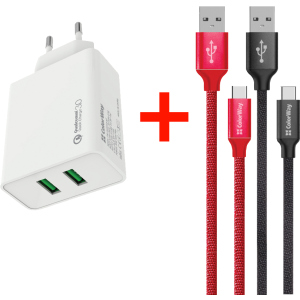 Сетевое зарядное устройство ColorWay 2USB Quick Charge 3.0 (36W) White + Кабель ColorWay Type-C 2.1А 1м Red + Кабель ColorWay Type-C 2.1А 1 м Black (CW-CHS017Q-WT-CBU) рейтинг