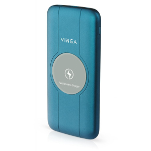 Батарея універсальна Vinga 10000 mAh Wireless QC3.0 PD soft touch blue ТОП в Житомирі