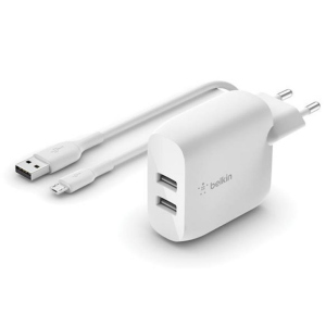 Зарядний пристрій Belkin Home Charger (24W) DUAL USB 2.4A, MicroUSB 1m, white надійний