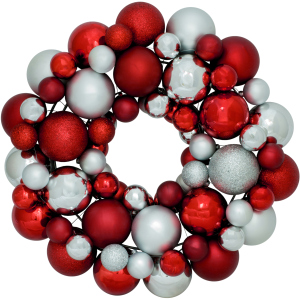 Венок декоративный Jumi с елочных пластиковых шариков 34 см Красно-серебристый (5900410379183) ТОП в Житомире