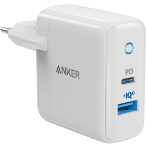 Зарядний пристрій Anker PowerPort PD+ 2 – 33W 1xPD & 1xPIQ 2.0 White (A2626GD1/A2626LD1) краща модель в Житомирі