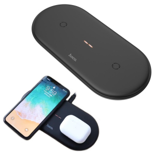 Зарядная станция Hoco Wireless Fast Charger 2в1 10W для iOS/Android black