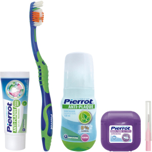Набір для подорожей Pierrot Ref.320 зубна паста 75 мл + ополіскувач 100 мл + зубна нитка 30 м + зубна щітка 1 шт + інтеродонтальний йорж (8411732932019)