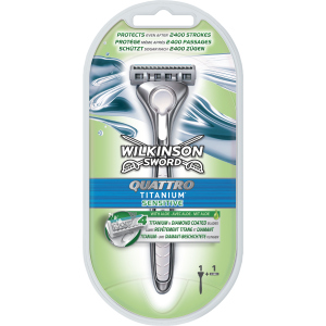 Бритва для гоління Wilkinson Sword Quattro Titanium Sensitive 2 картриджа (4027800536269) краща модель в Житомирі