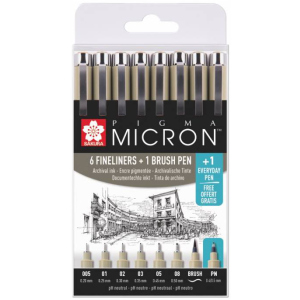 Набір лінерів Sakura Pigma Micron 6 шт 1 лінер-пензель Pigma Brush + Pigma Micron PN в подарунок в Житомирі