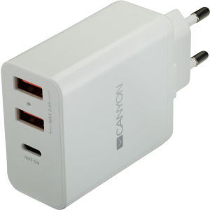 купити Зарядний пристрій Canyon 2USB 2.4A PD White (CNE-CHA08W)